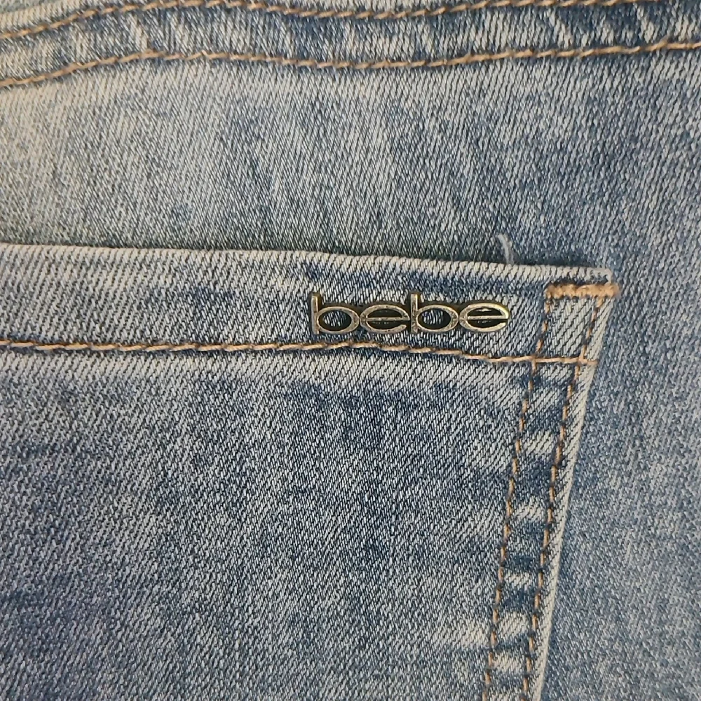 bebe Light Blue Straight Leg Jeans with Pearl Details - Picture 7 of 9